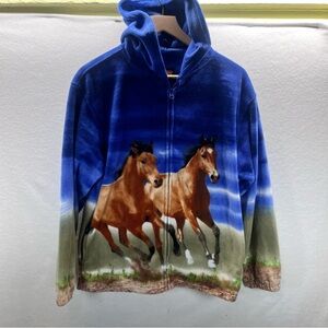 Trail Crest Fleece Equine Horses Hoodie Mens L pony Natyre Scene 2727